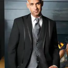 Черные две кнопки максимумом нагрудные комплект из 3 предметов(JacketVest PantTie) Высокое качество Slim Fit Мода Терно Masculino Свадебная вечеринка Для мужчин костюмы