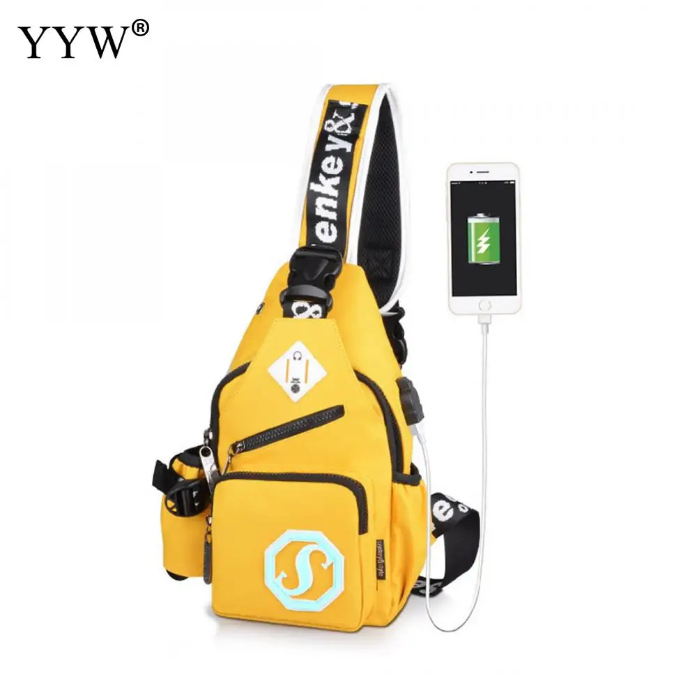 الأصفر الرجال حقيبة رافعة Usb تهمة واجهة متعددة الوظائف الكتف الخصر أكياس سستة Crossbody حقيبة الذكور حقيبة صدر للرجال Sacoche أوم