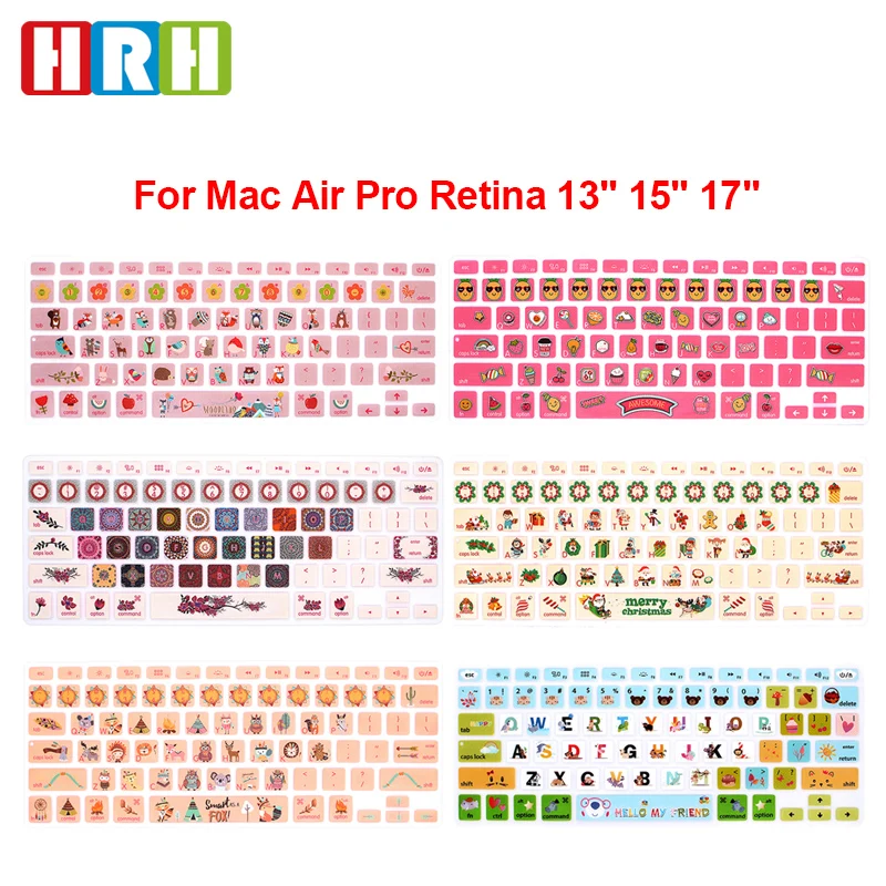 

HRH Stylish Cartoon Fonts Silicone Keyboard Covers Keypad Skin Protector For Macbook Air Pro Retina 13 15 17 English Version