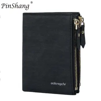 

PinShang Men Soft PU Leather Short Wallet with Double Zipper Classic Commercial Business Fashion Purse Pockets HOT NEW ZK30
