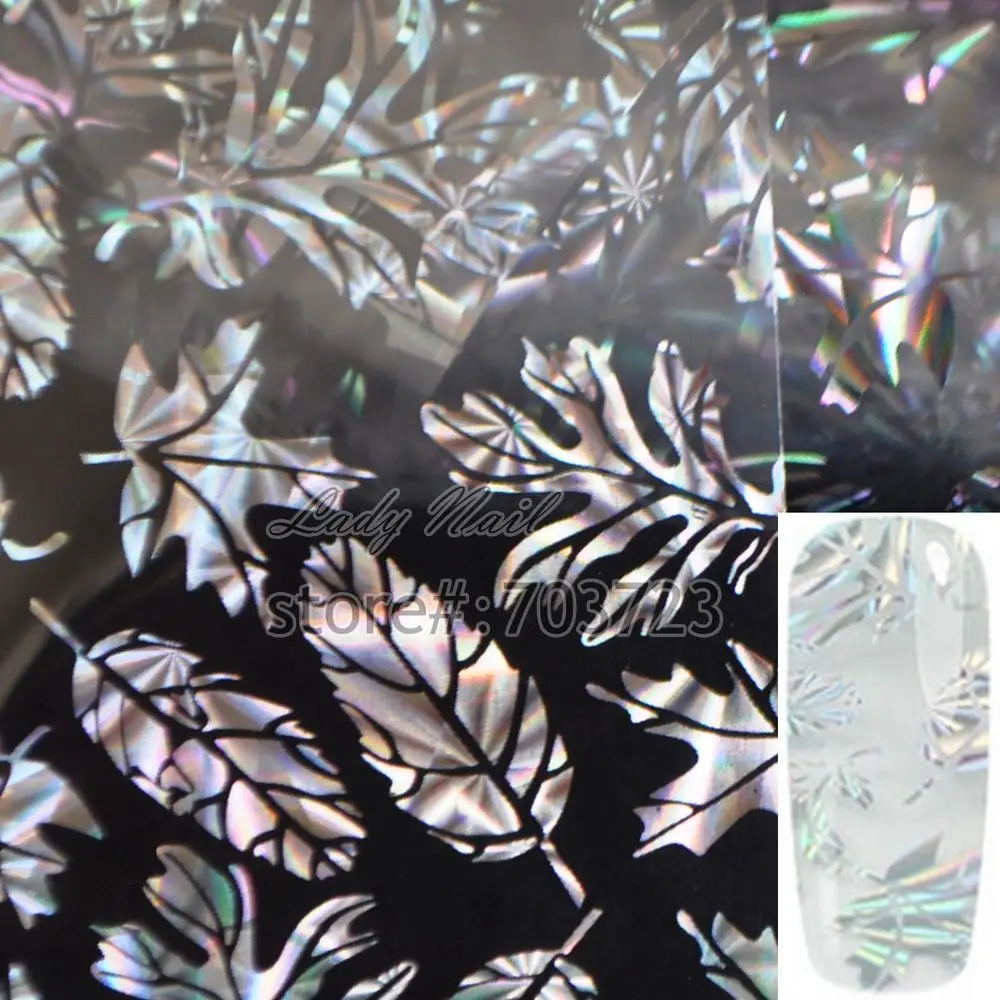 

Laser Maple Leaf Style Nail Art Transfer Foil Paper Tip Sticker Nails Craft Decoration New Fashion Design GL65
