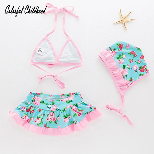 Best Offers 2-6 years Baby Girl swimwear Small Clean Children's Bikini Swimsuits Girls Floral biqiuni kids falbala Swimsuits