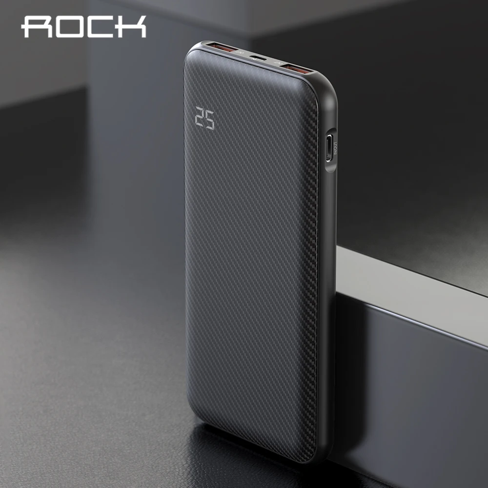 ROCK PD QC 3 0 18 Вт быстрое зарядное устройство power Bank 10000 мАч цифровой светодиодный