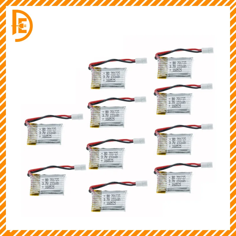 10pcs 3.7V 150mAh lipo Battery for Eachine H8 JJRC H8 H48 Mini rc quadcopter helicopter Spare
