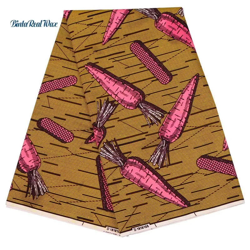 

Vintage Carrot Printed African Fabric For Women Dress dutch Wax Hollandais Tissus Polyester Ankara Fabric 6yard FP6144