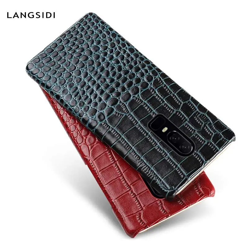 

Crocodile Grain Genuine Leather phone case For Oneplus 6T 5 5T 6 7T shockproof Luxury back cover For One plus 7 7 Pro 7T Pro