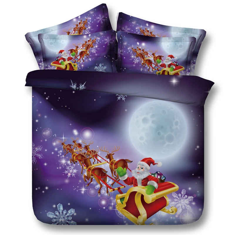 

purple bed linen kid gift 3d Santa Claus star moon quilt cover bedding sets 3/4pc bedspread twin queen king size 500tc Christmas