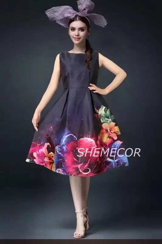SHEMECOR, осень, новое женское платье Mori Girl, свежий стиль, цветок лотоса, цветочный принт, высокая талия, ТРАПЕЦИЕВИДНОЕ платье без рукавов, голубое, розовое, размера плюс - Цвет: 05