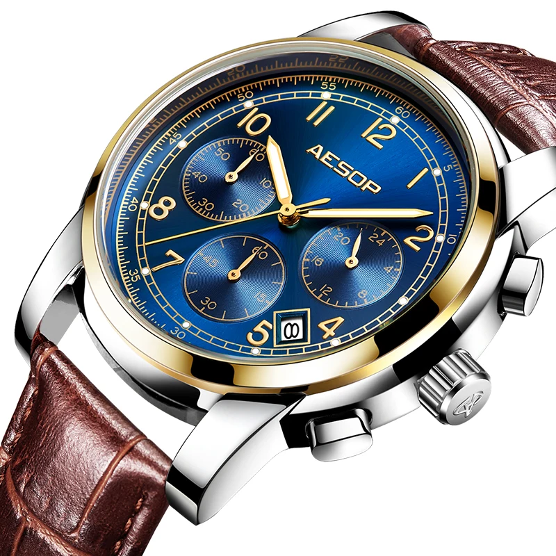 

AESOP Men Watch Quartz military clock Business luxury watch men Leather Band sports Male Wristwatch Waterproof Relogio Masculino