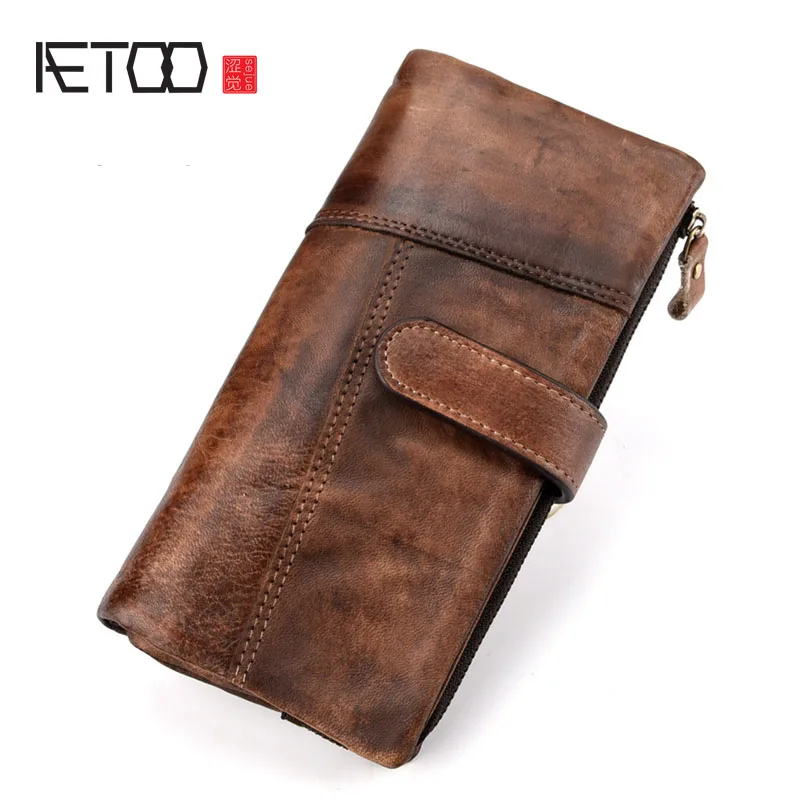 

AETOO New retro color leather fashion stitching long wallet casual multi-card leather men's wallet