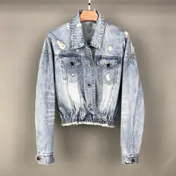 2019ss Высококачественная Женская Повседневная джинсовая куртка с отверстиями пальто ddxgz2 4,12