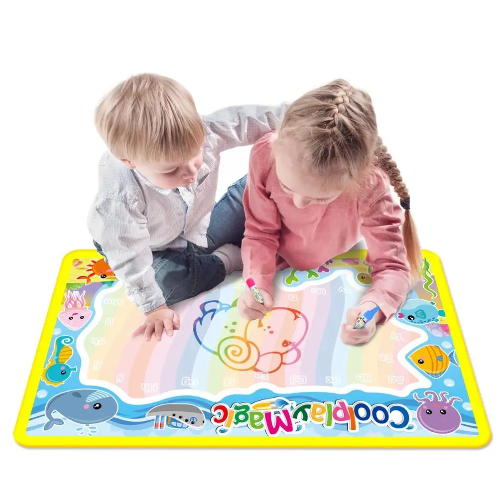 Rangebow Tappetino Magico Ad Acqua Rosa - Aqua Doodle Mat 74x49 Cm, Con 2 Penne, Stencil E Timbrini, Gioco Educativo Senza Macchie
