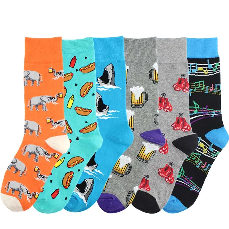 

Happy Cool Colorful Music Pattern Funny Socks Wedding Elephant Beer Sokken Creative Men Socks Unisex Homme Harajuku Skarpetki