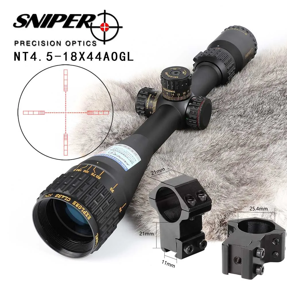 SNIPER NT 4,5-18X44 AOGL охотничьи оптические прицелы тактический оптический прицел полноразмерный стеклянный гравированный прицел с подсветкой RGB - Цвет: with Dovetail Rings