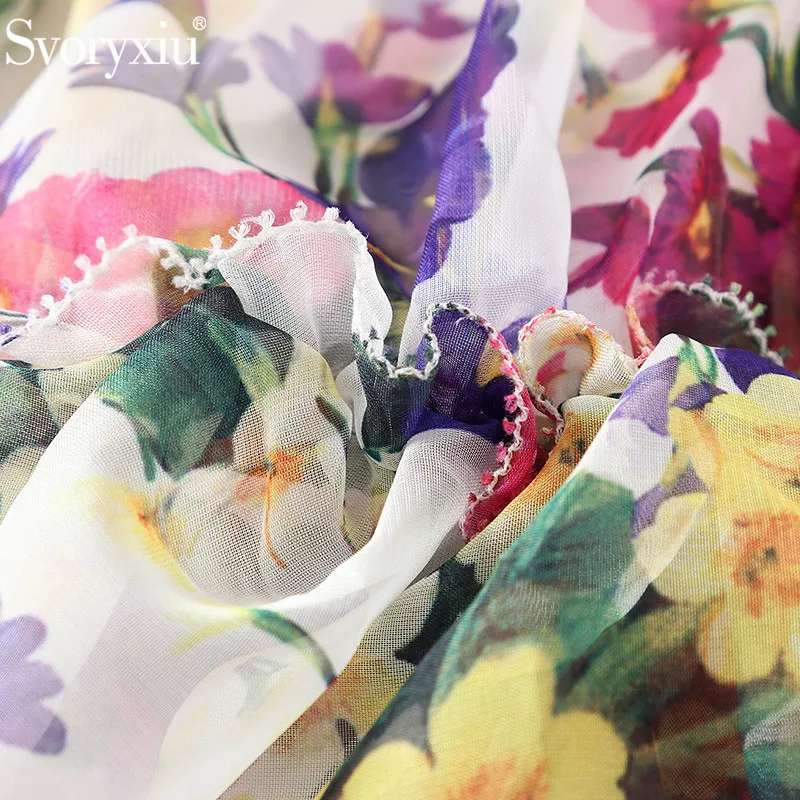 Svoryxiu High End подиумная юбка костюм женский цветочный принт оборки шифоновая блузка+ Зебра кнопки юбки с узором «Хаундстут» комплект из двух предметов