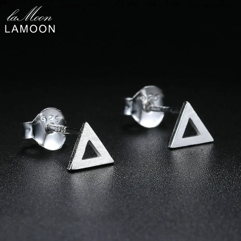 LAMOON New Wiredrawing Hollow Triangle Shape 100% 925-Sterling-Silver Earrings S925 Fine Jewelry For Women Girl Gift LMEY220