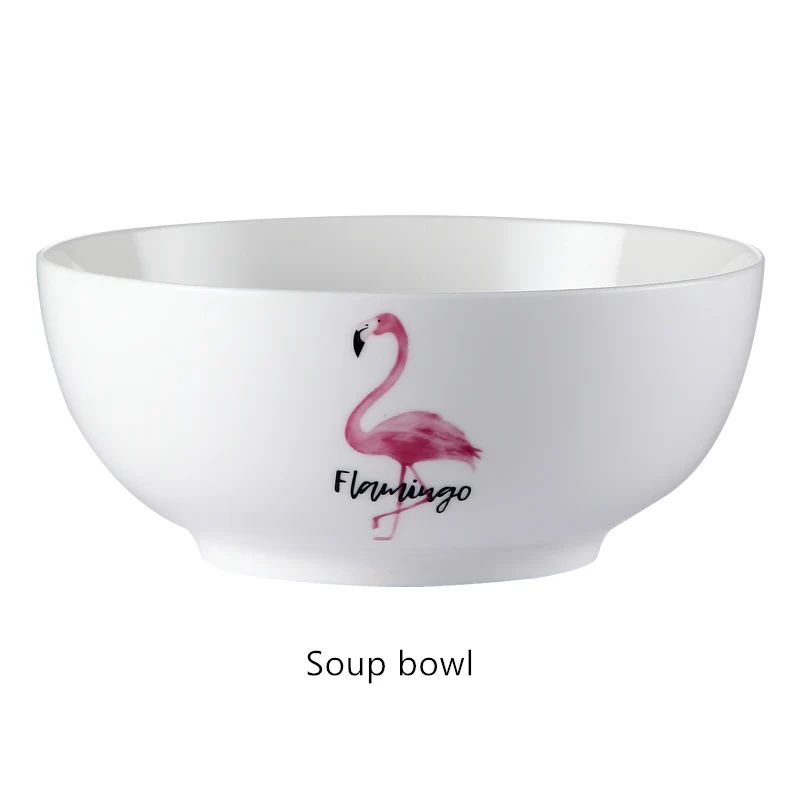 Soup Bowl Фламинго фарфоровая посуда керамический салат сахар суп рисовая миска для десерта тарелка кофейная чашка блюдце кружка обеденный набор столовая посуда - Цвет: Soup Bowl