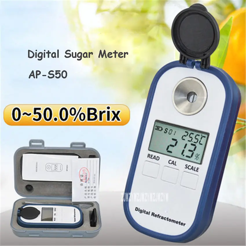 

AP-S50 Digital Display Sugar Meter High Precision Measuring Tools Sugar Refractometer Fruit Sweetness Tester 0-50.0% 5s 0.5mL