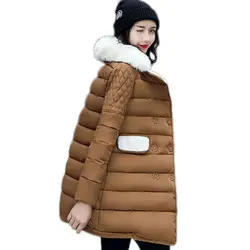 Мужские парки Mujer Ницца новая зимняя Для женщин куртка плюс Размеры Мода белый меховой воротник двубортные пальто Mianfu толстые куртки lu2