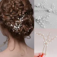 2Pcs Wedding Bridal Flower Faux Pearl Crystal Hair Pins Clips Bridesmaid Wedding U-shape Hairpins Princess Match