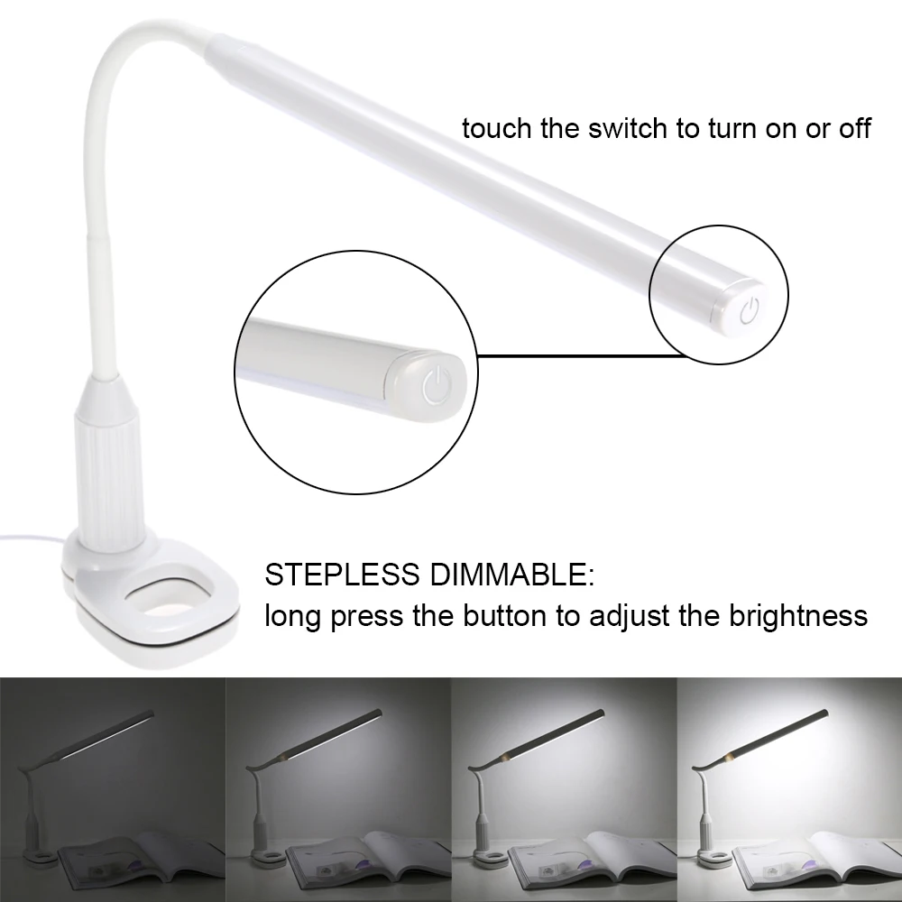 Портативная светодиодная USB настольная лампа 5 в 24 светодиодный сенсорный датчик Плавная регулировкая яркости зажим настольный свет Защита глаз спальня кабинет книга освещение для чтения