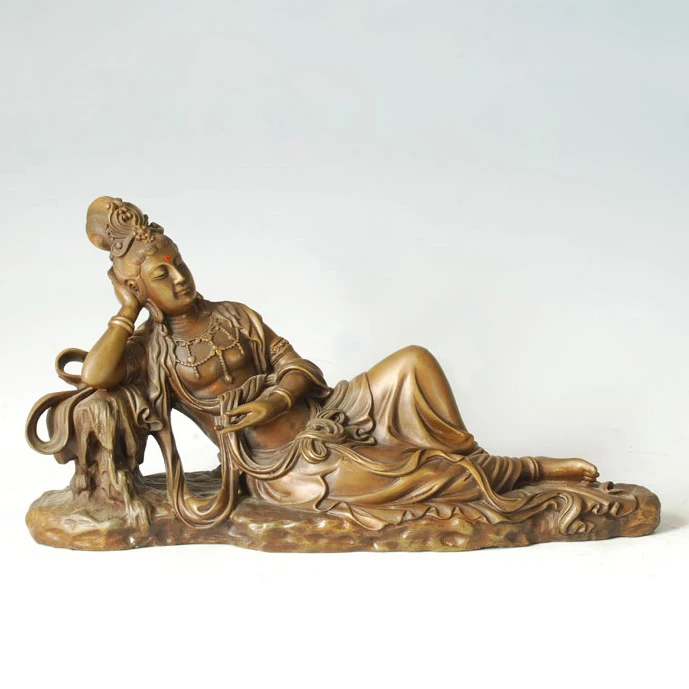 

ATLIE BRONZES Bronze buddha statue Lying Guanyin figurines goddess of mercy Buddhist KWAN-YIN Chinese Buddha sculpture