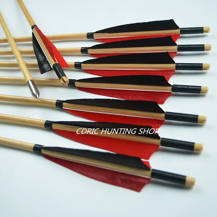 12PCS red arrow Turkey feathers fine wooden recurve Longbow outdoor hunting