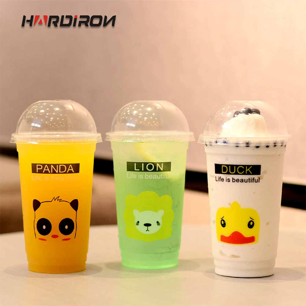 

HARDIRON Thickened Disposable Transparent Plastic Cup Cartoon Animal PP Juice Milk Tea Cold Drink Packaging Cup