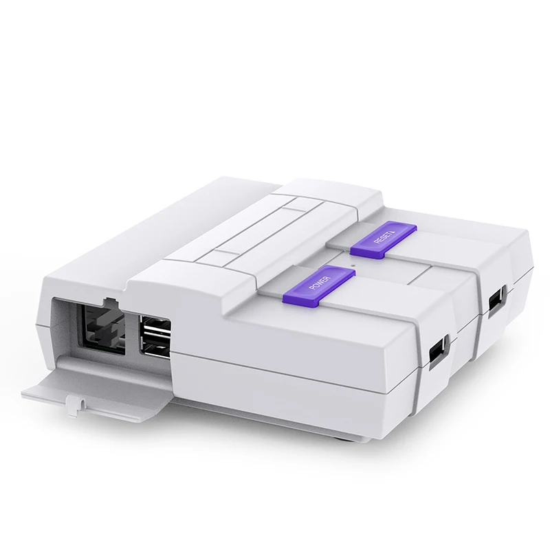 

Replacement case for SNES Raspberry Pi 3, 2 and B+ with Front facing USB ports Functional POWER and RESET Button and Cooling Fan