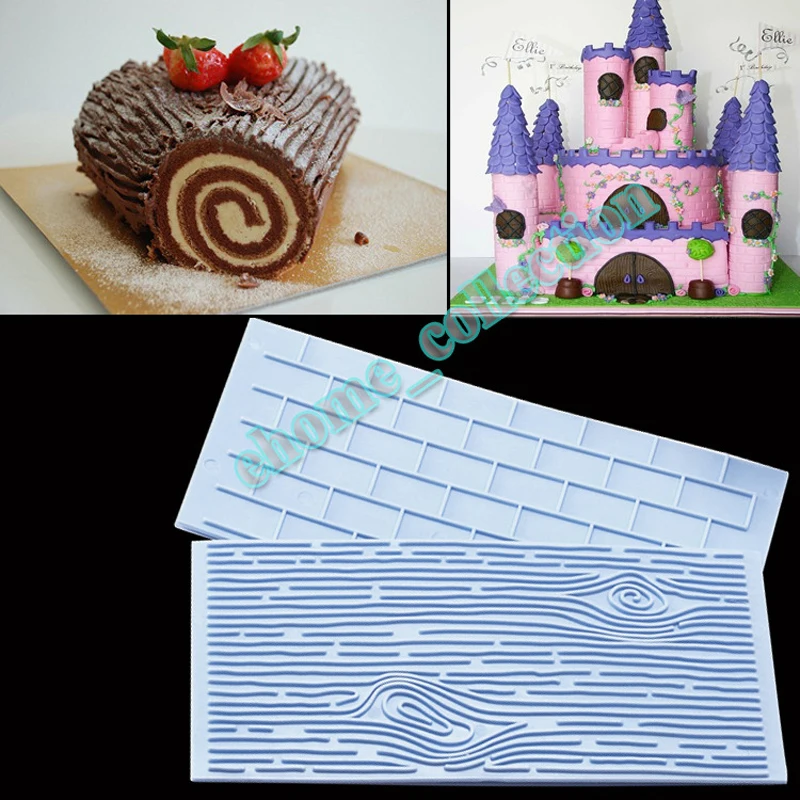 2pcs Fondant cake Pattern Plastic Wall Brick Wood Grain Design Molds