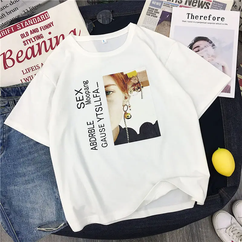 

NEW Summer Women's t-shirt Short Korean Clothes fashion Casual character letter Unif Grunge Oversized Bts Tops Female Tees K8814