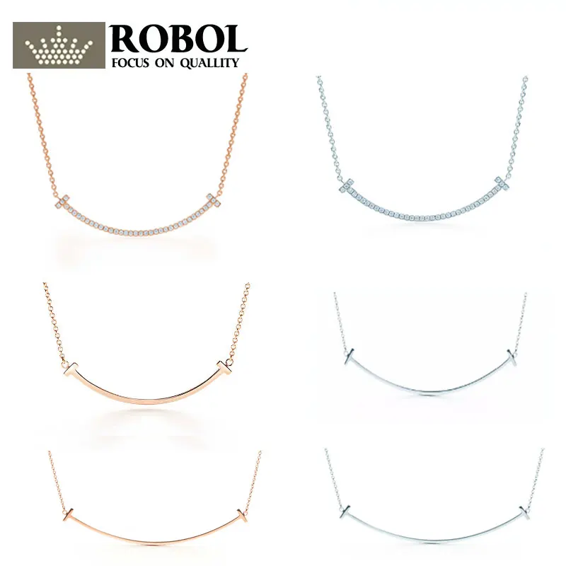 

ROBOL Original 1:1 T Smiley Necklace with Logo 925 Sterling Silver Multi-size Manufacturers Wholesale Women's Jewelry Neck