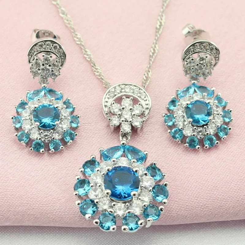 WPAITKY Trend Blue Cubic Zirconia 925 Sterling Silver Jewelry Sets For ...