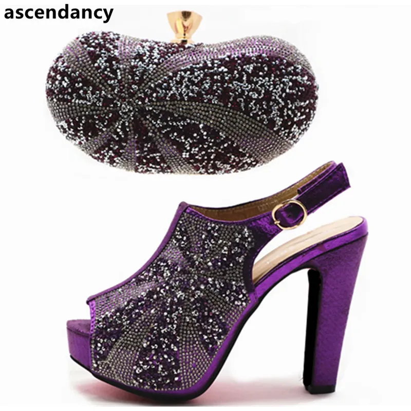

New Arrival Italian Shoes and Bags To Match Shoes with Bag Set Decorated with Rhinestone Bag and Shoes Set Italy Wedding Shoes