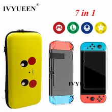 IVYUEEN, 7 в 1, сумка для переноски пульта NS, закаленное стекло, пленка и кристалл, Жесткий Чехол, аналоговый колпачок для большого пальца