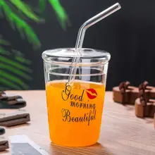 Коктейльное стекло жаростойкое прозрачное английское изображение Молоко Кофе сок питьевая вода стеклянная чашка с соломенной крышкой прозрачная