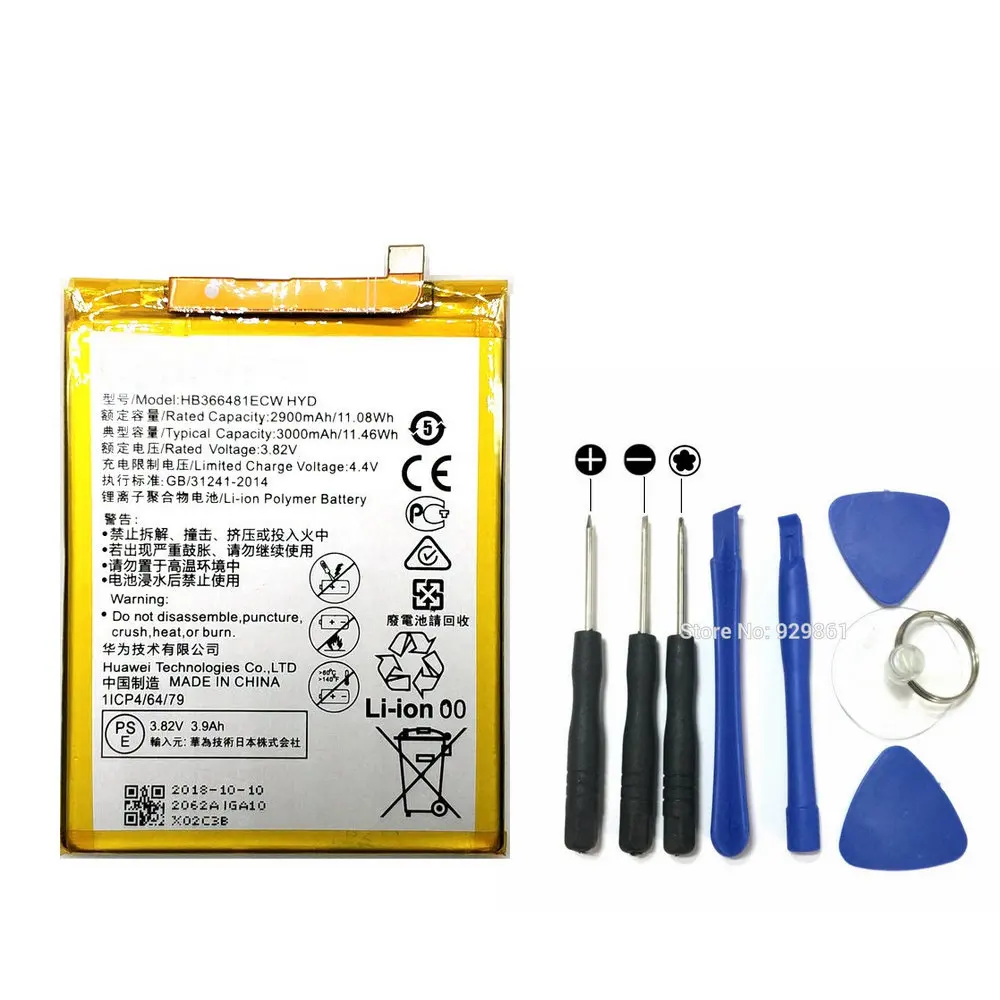 

New original Real 3000mAh HB366481ECW For Huawei p9/p9 lite/honor 8/p10 lite/y6 II/p8 lite 2017/p20 lite/p9lite battery+Tool