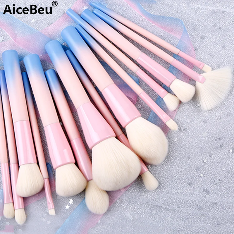 

AiceBeu Gradient Color Pro 14pcs Makeup Brushes Set Cosmetic Powder Foundation Eyeshadow Eyeliner Brush Kits Make Up Brush Tool