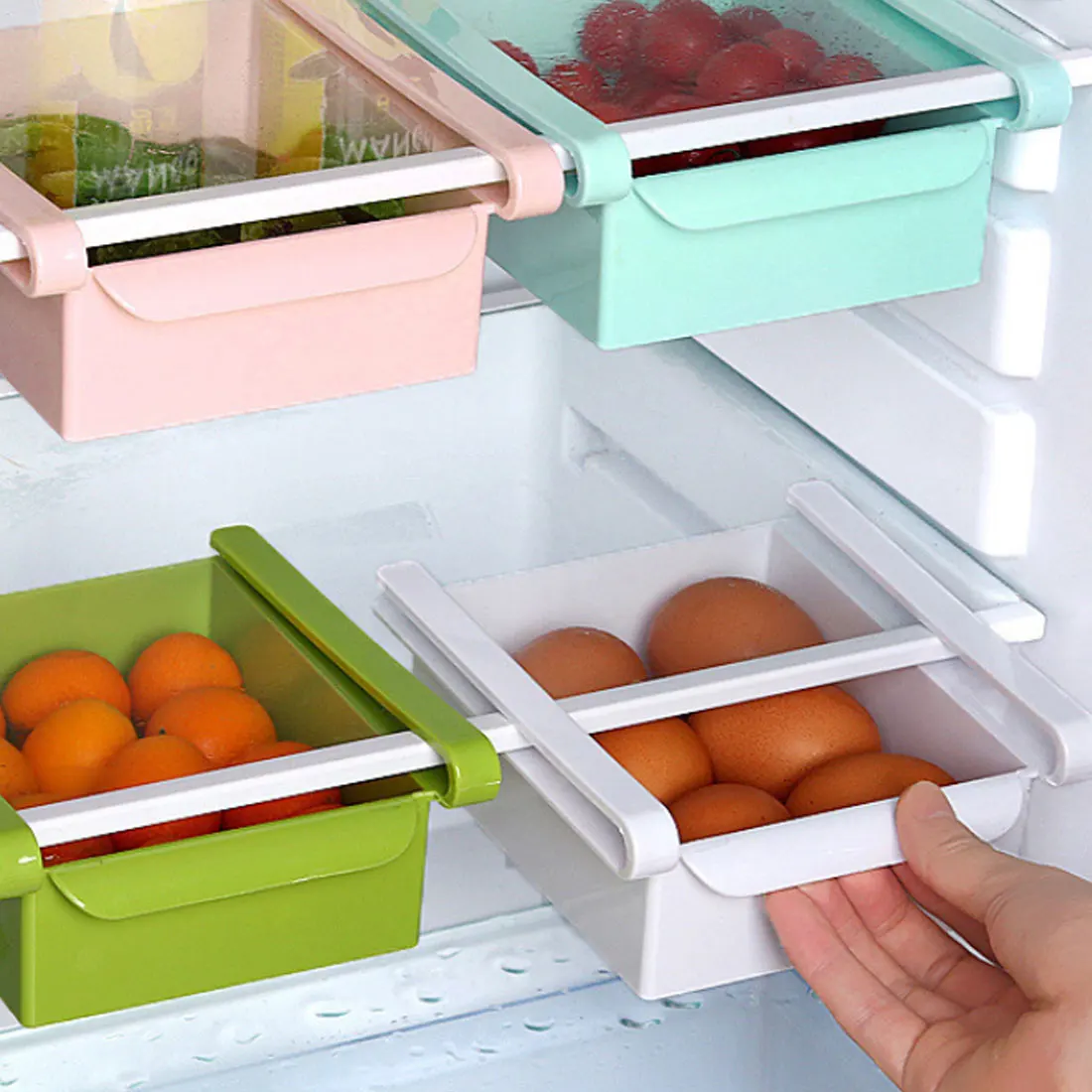 

White Refrigerator Storage Box Fresh Spacer Layer Storage Rack Drawer Sort Kitchen Accessories Hanging Organizer