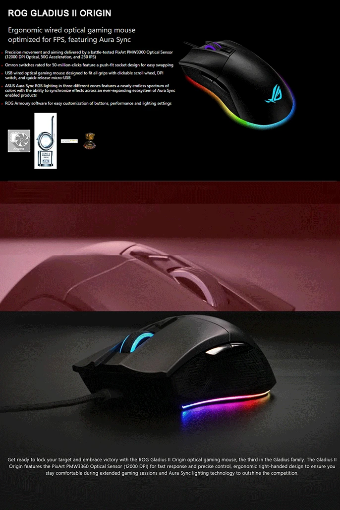 New Asus Rog Gladius Ii G2 Ergonomic Wired Optical Ptimized For Fps Featuring Aura Sync Rgb Light 100dpi Gaming Mouse Mice Aliexpress