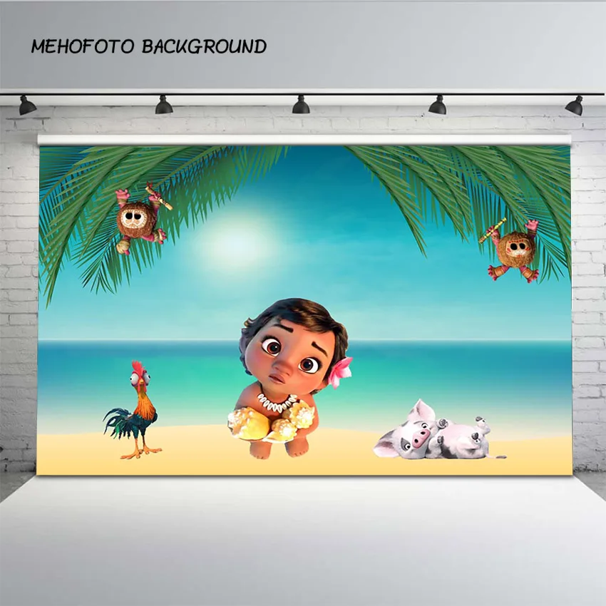 

MEHOFOTO Cartoon Girls Moana Birthday Party Banner Photo Backdrop Newborn Photography Background for Pictures