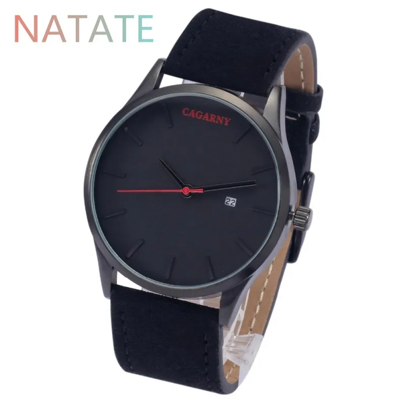 

NATATE Cagarny Luxury Brand Men Watches Style Quartz Watch Man Fashion Wristwatches Waterproof Leather Complete Calendar Clock