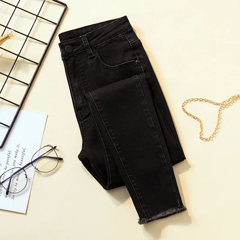 Уличная одежда, обтягивающие джинсы с высокой талией, женские, серые, черные, стрейчевые, рваные, джинсы для мам, плюс размер, женские джинсы, брюки, женские джинсы - Цвет: black 1