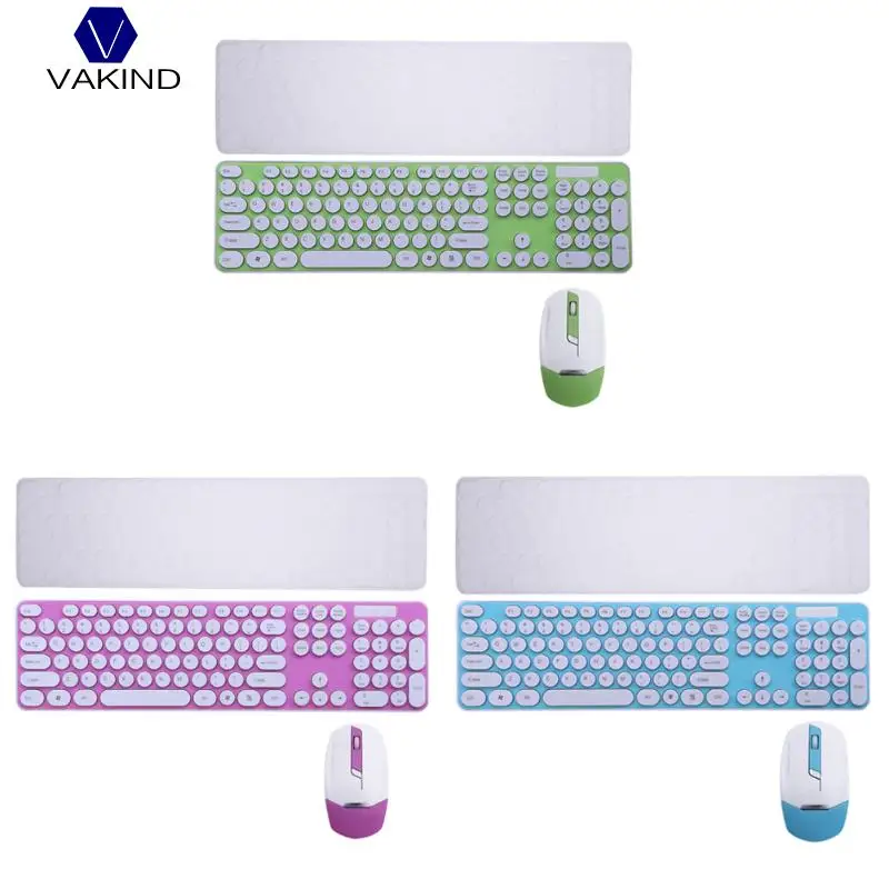 

VAKIND 2.4G Wireless Keyboard Mouse Mice Combo Set With Colorful Round Chocolate Button For Notebook Laptop Computer Gaming PC