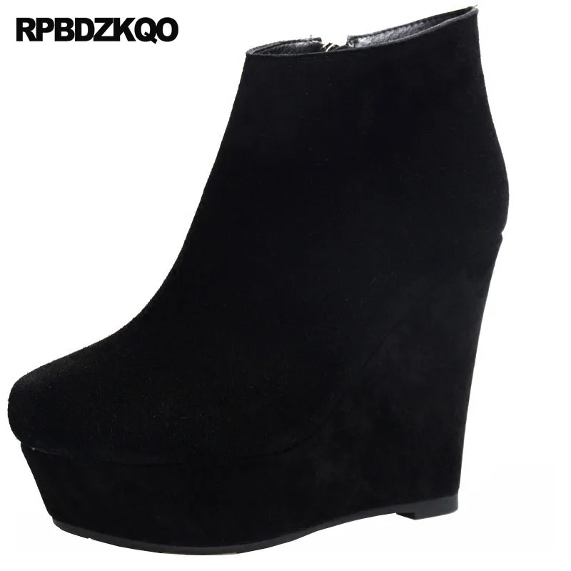 Señoras Botines Cuña Extremo Punta Redonda Ante Tacón Alto Caer Fetiche  Elegante Zapatos Botas Para Mujer Invierno 2018 Pelaje Plataforma Negro  Femenino Chino Moda Nuevo Corto|Botas hasta el tobillo| - AliExpress