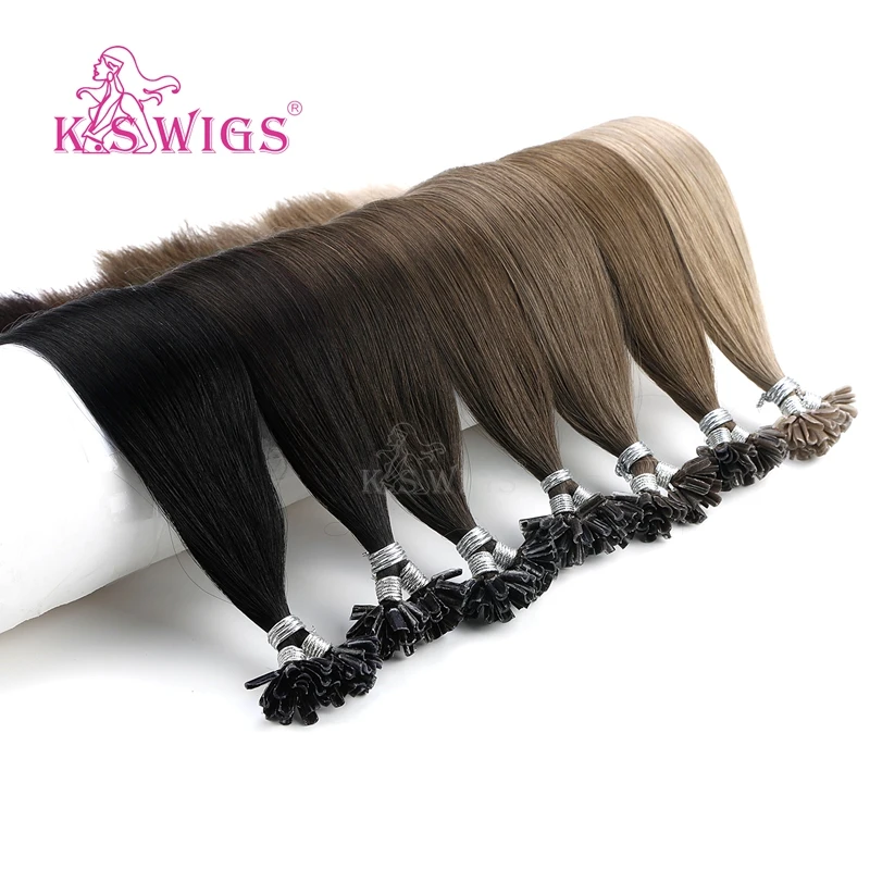 K.S парики 16 ''20'' 24 ''28'' прямые предварительно скрепленные волосы Remy кератиновые капсулы для ногтей u-кончик человеческих волос для