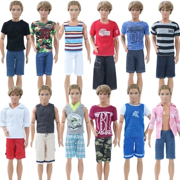 

3 set Random Outfits Daily Casual Sports Wear Short Sleeves T Shirt + Shorts Summer Clothes for Barbie Doll Ken Accessories Toy