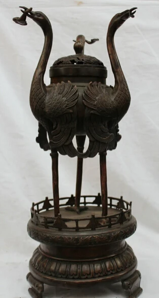 

JP S0524 22" Chinese Dynasty Palace Bronze 3 Crane & Ruyi Statue Incense Burner Censer S