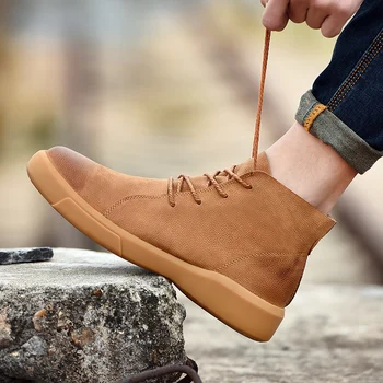 

Men Ankle Boots big size Shoes leather spring Autumn male Boots Fashion Footwear Lace Up High Quality Vintage plus size 38-47