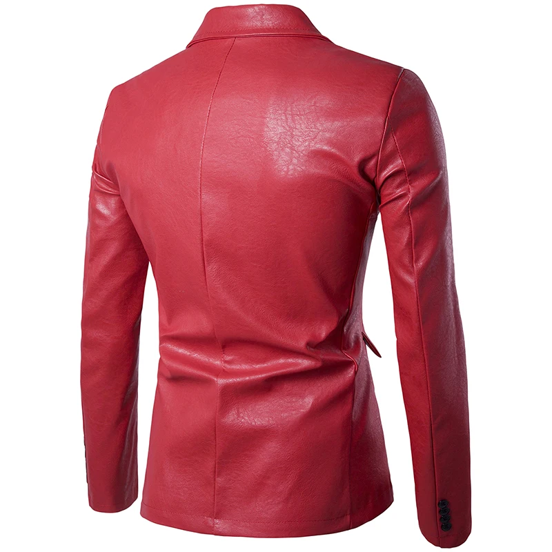 Мужской бейзер пиджак из мягкой искусственной кожи высокого качества на одной пуговице куртки Топ пальто мужской костюм брендовая одежда